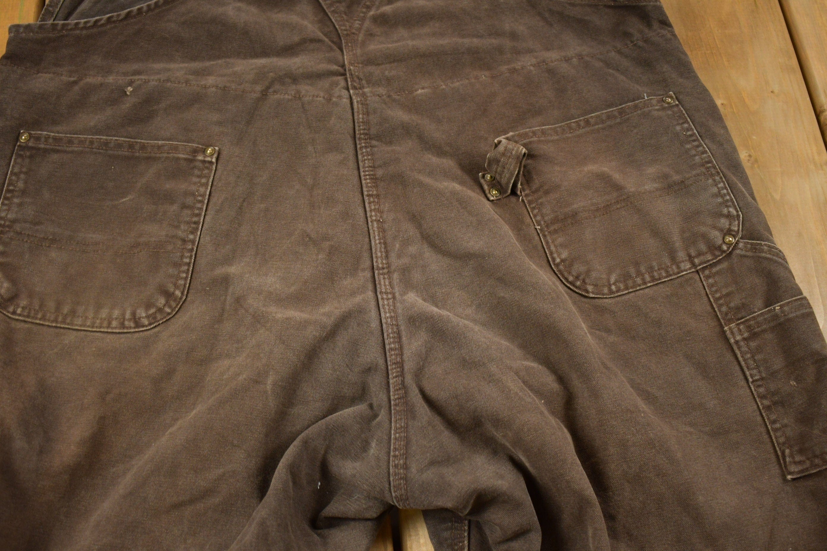 Vintage 1990s Carhartt Brown Double Knee Canvas Quilted Overalls Men's 48 x 30 - Image 9