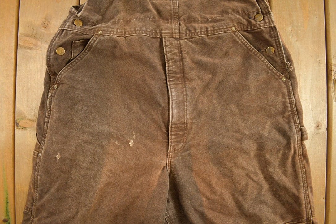 Vintage 1990s Carhartt Chocolate Brown Double Knee Canvas Overalls Men's 38 x 30 - Image 4