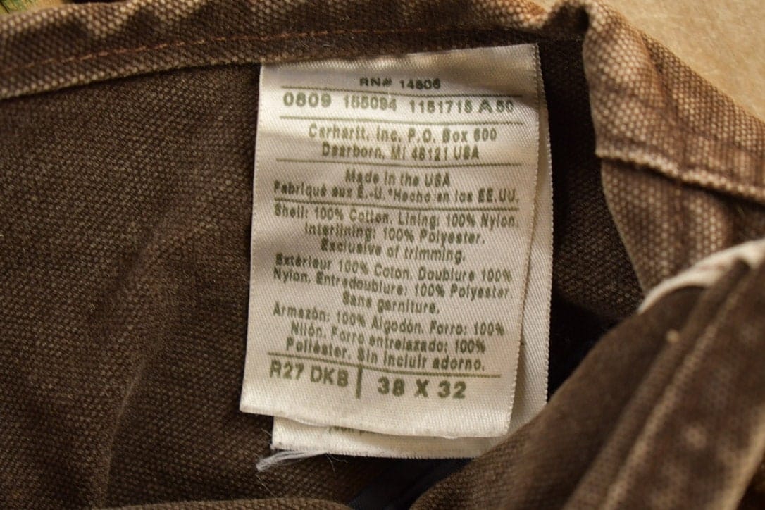 Vintage 1990s Carhartt Chocolate Brown Double Knee Canvas Overalls Men's 38 x 30 - Image 9