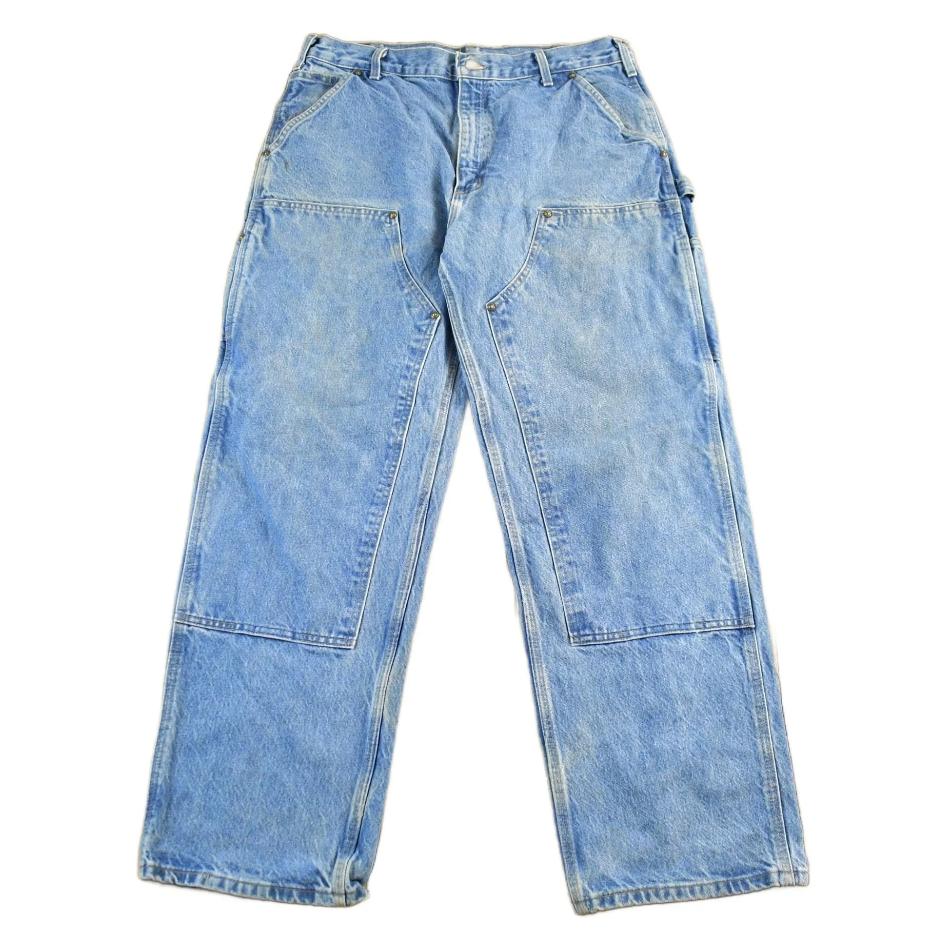 Vintage 1990s Carhartt Distressed Double Knee Denim Work Jeans Men's 34 x 30