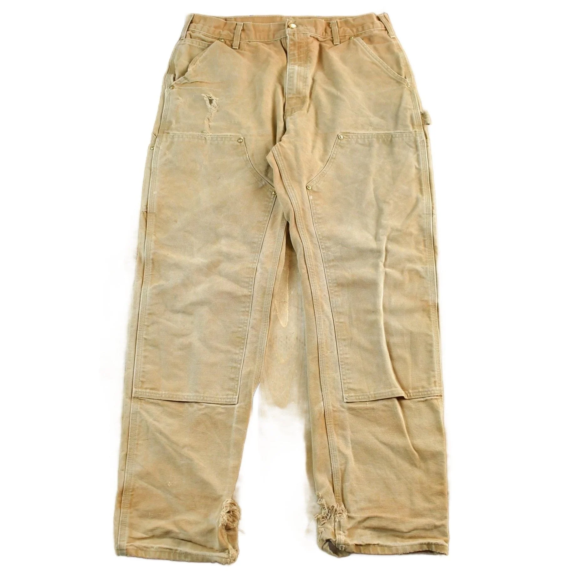 Vintage 1990s Carhartt Distressed Double Knee Denim Work Jeans Men's 34 x 32
