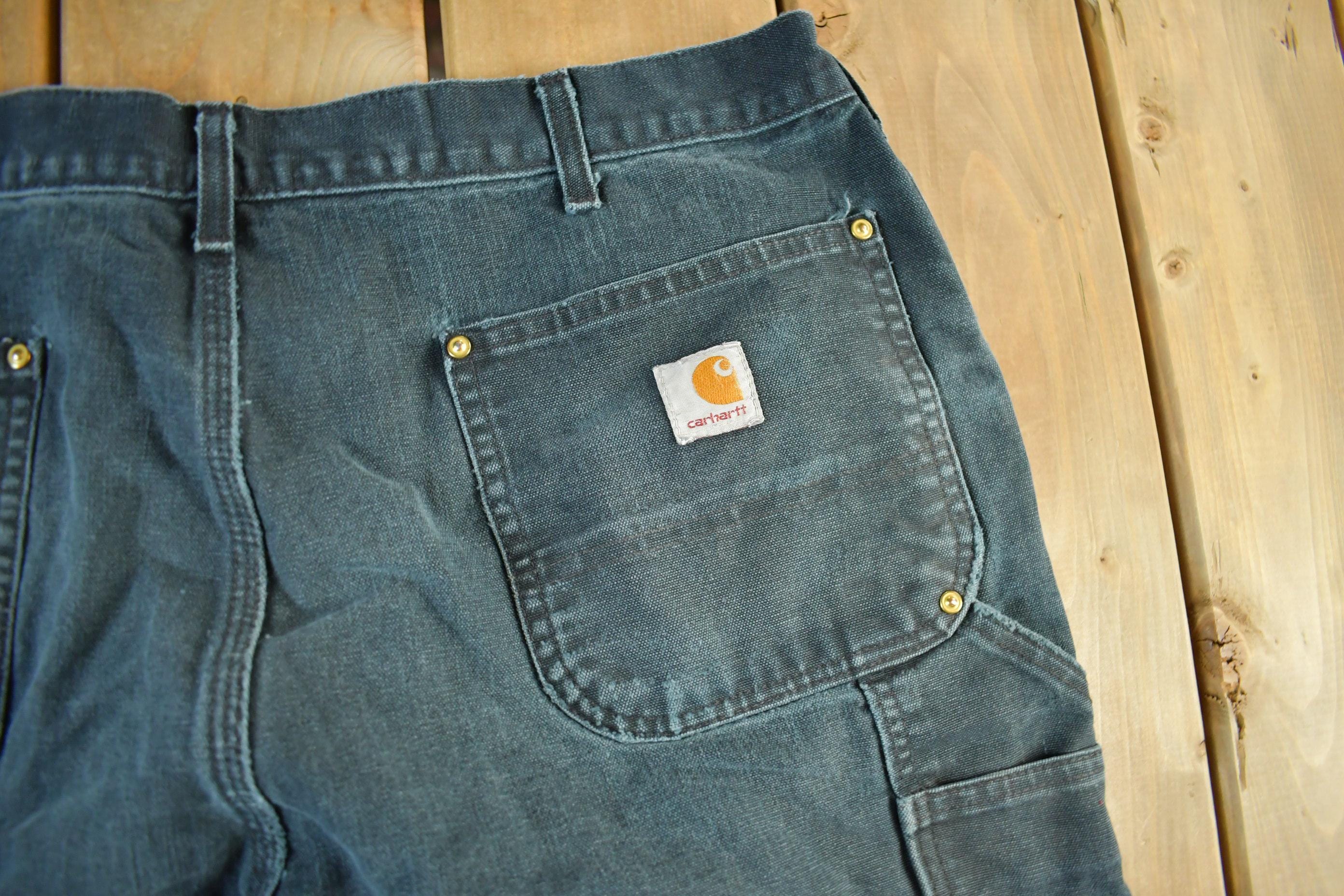 Vintage 1990s Carhartt Distressed Double Knee Denim Work Jeans Men's Large 36 x 30 - Image 7