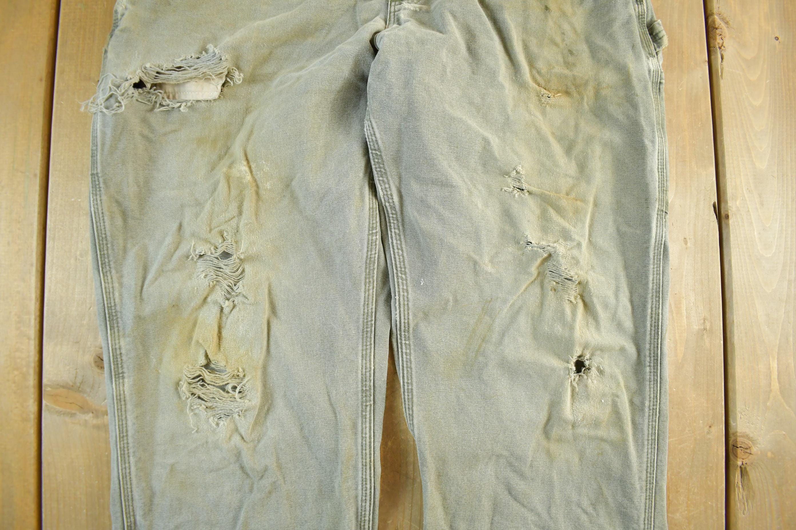 Vintage 1990s Carhartt Distressed Sun Faded Denim Work Jeans Men's 37 x 30 - Image 4