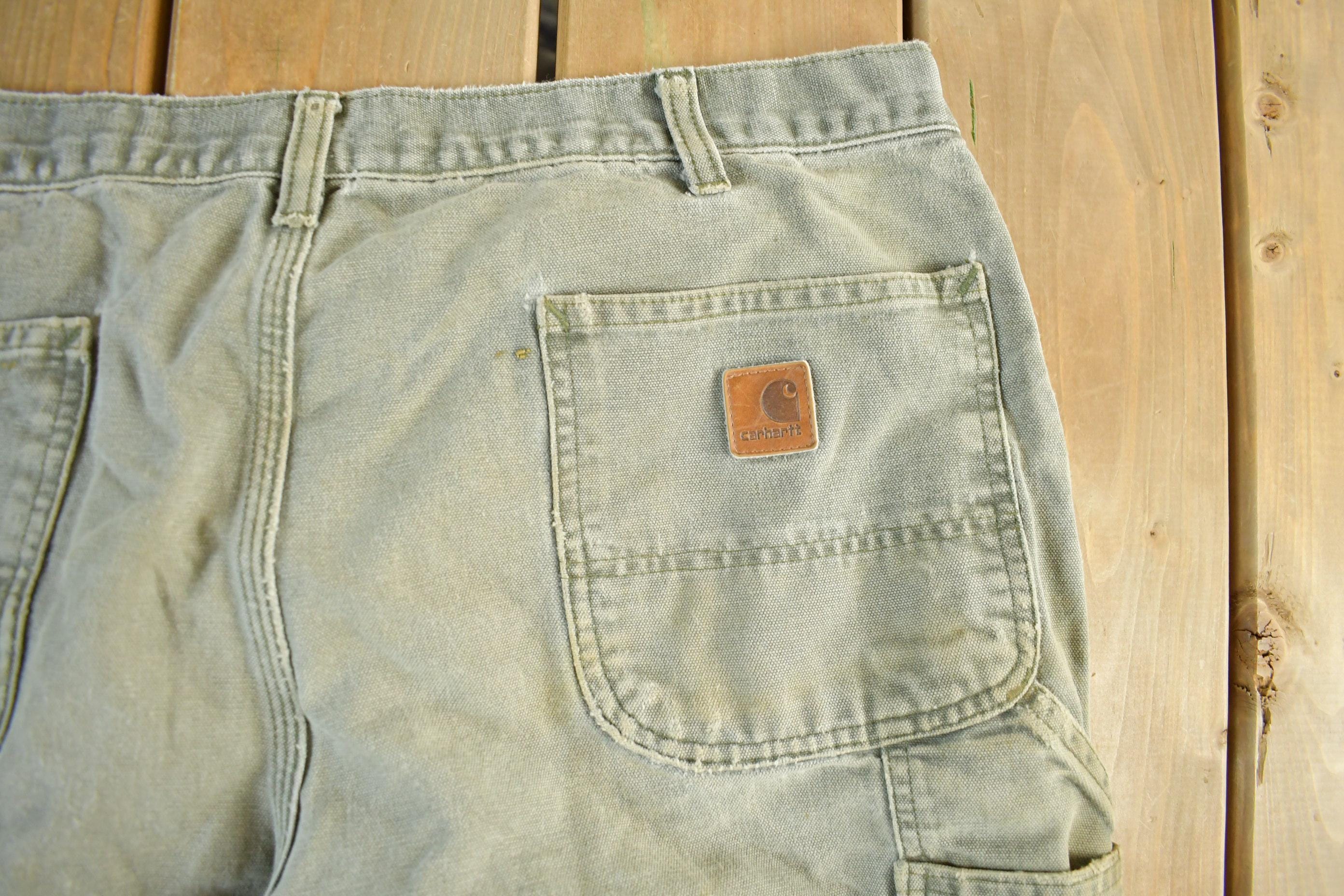 Vintage 1990s Carhartt Distressed Sun Faded Denim Work Jeans Men's 37 x 30 - Image 7