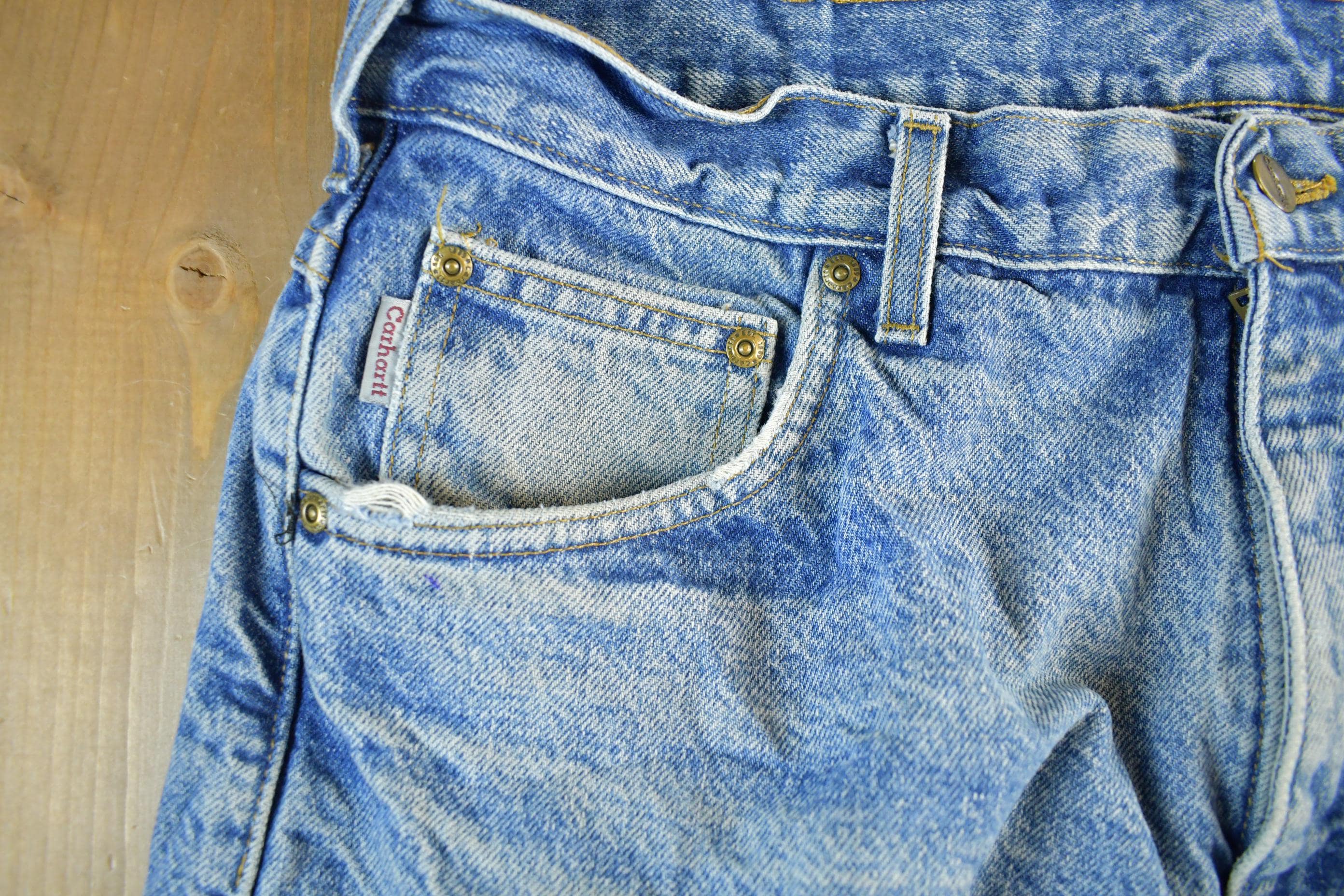 Vintage 1990s Carhartt Flannel Lined Denim Work Jeans Men's 36 x 30 - Image 4
