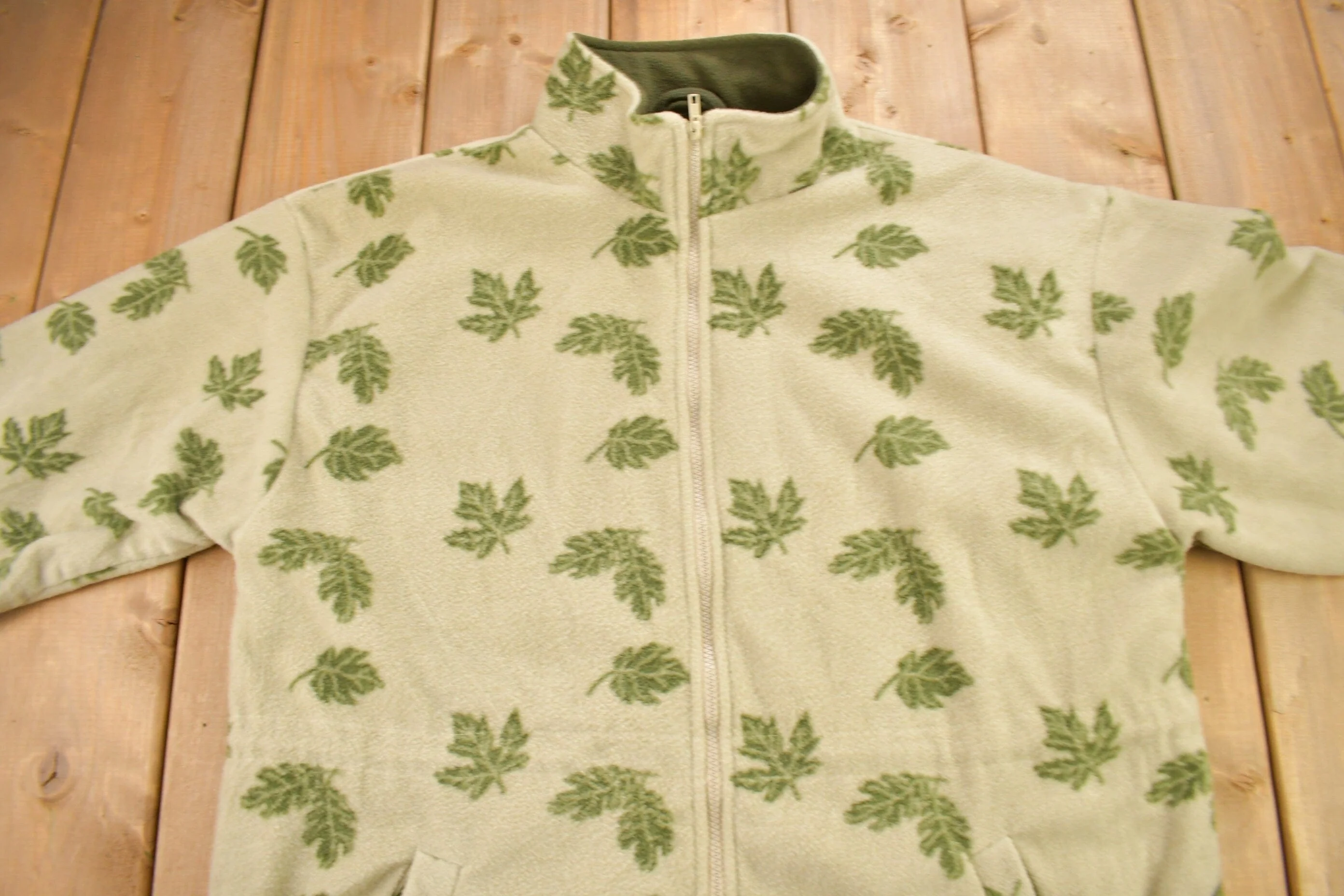 Vintage 1990s Carroll Reed Leaves Theme All Over Print Fleece Sweater Men's Large - Image 3