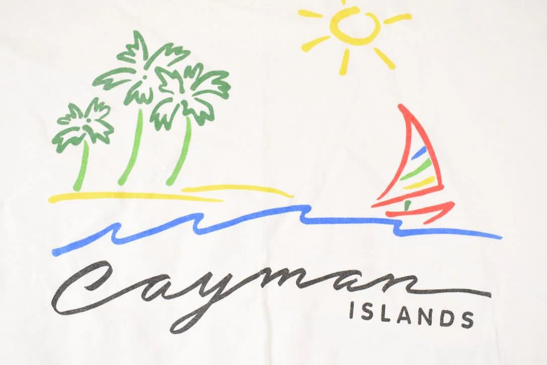 Vintage 1990s Cayman Islands Cartoon Sailboats Souvenir Travel T-Shirt Men's L - Image 3