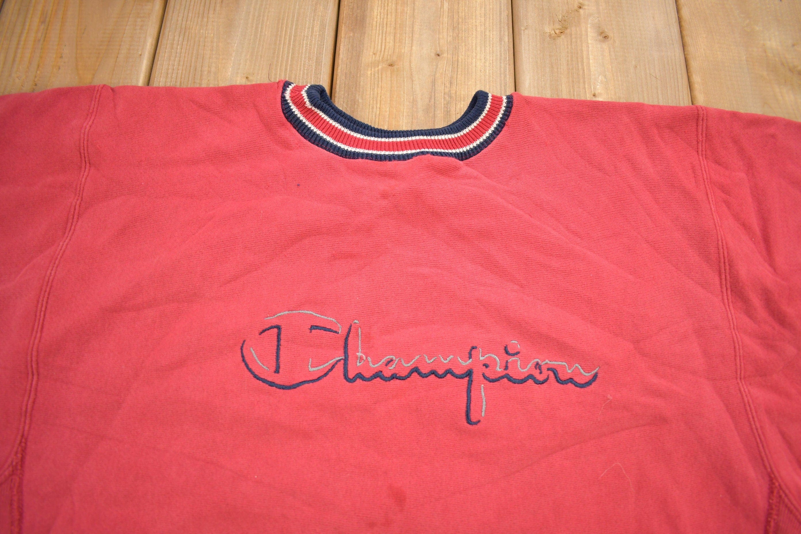 Vintage 1990s Champion Reverse Weave Embroidered Logo Crewneck Sweatshirt Men's Large - Image 3