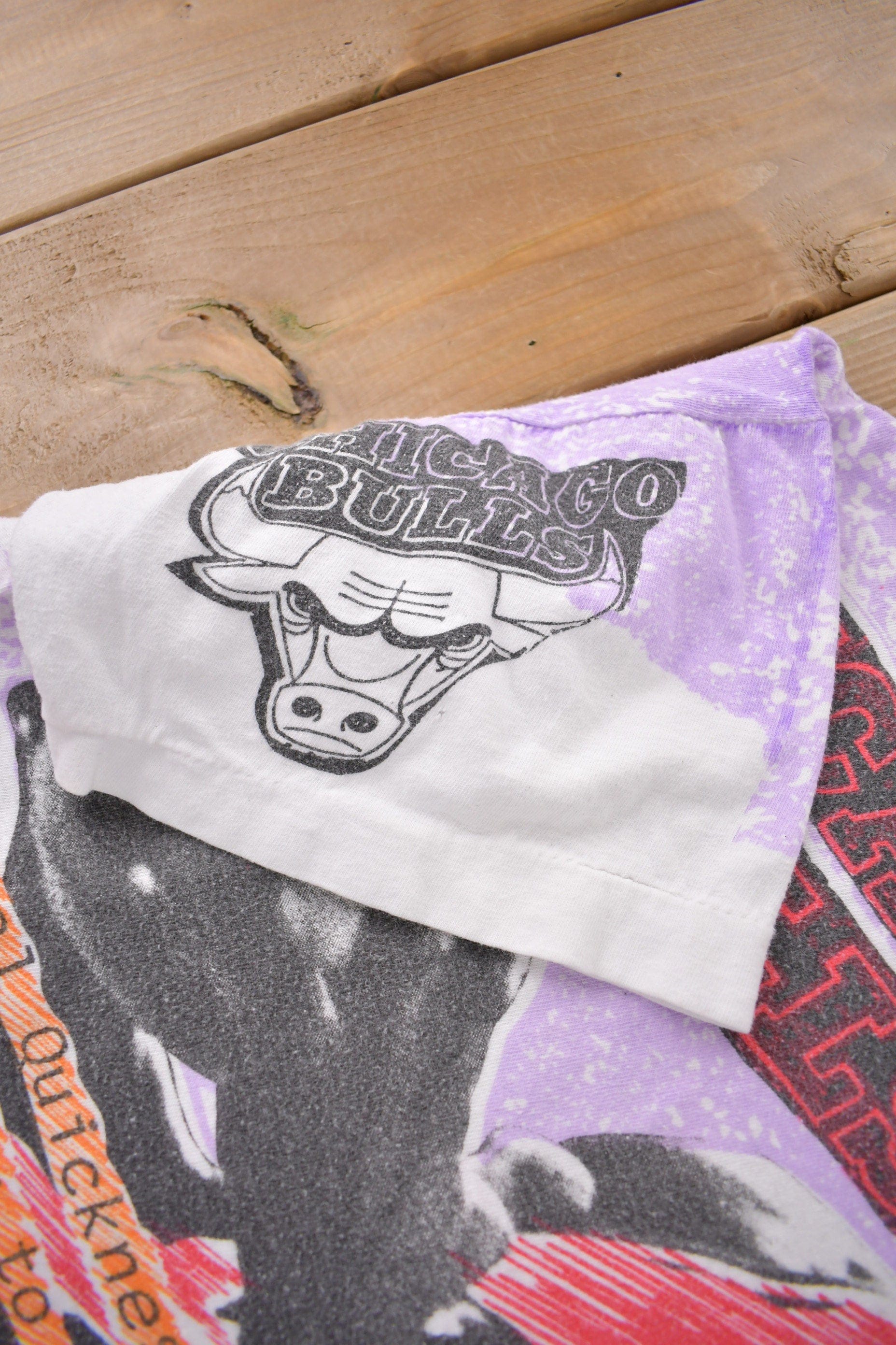 Vintage 1990s Chicago Bulls NBA Michael Jordan All Over Print T-Shirt Youth XL - Image 3