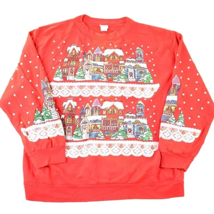 Vintage 1990s Christmas On Main Street AOP Crewneck Sweatshirt Mens L