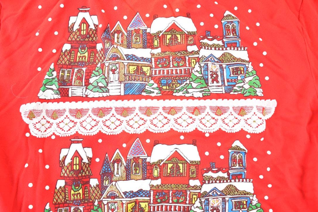 Vintage 1990s Christmas On Main Street AOP Crewneck Sweatshirt Mens L - Image 3