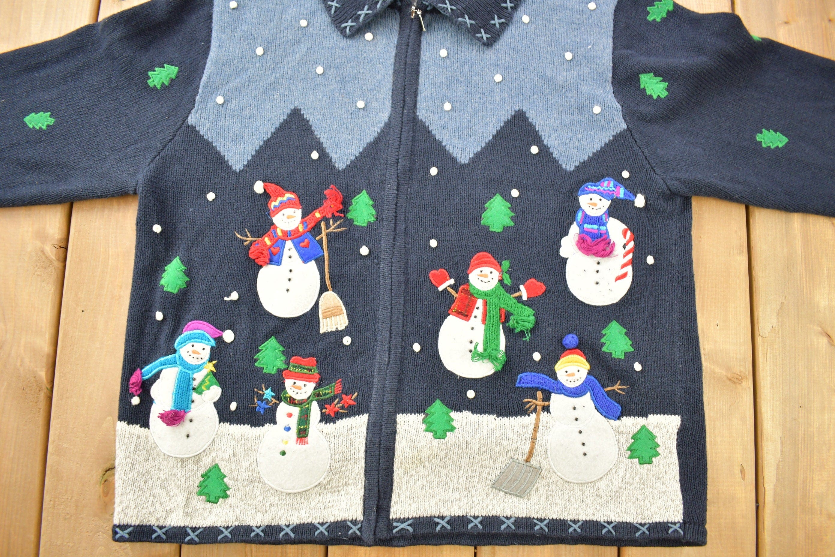 Vintage 1990s Christmas Theme Cut N Sew Sweater Men's Large - Image 3