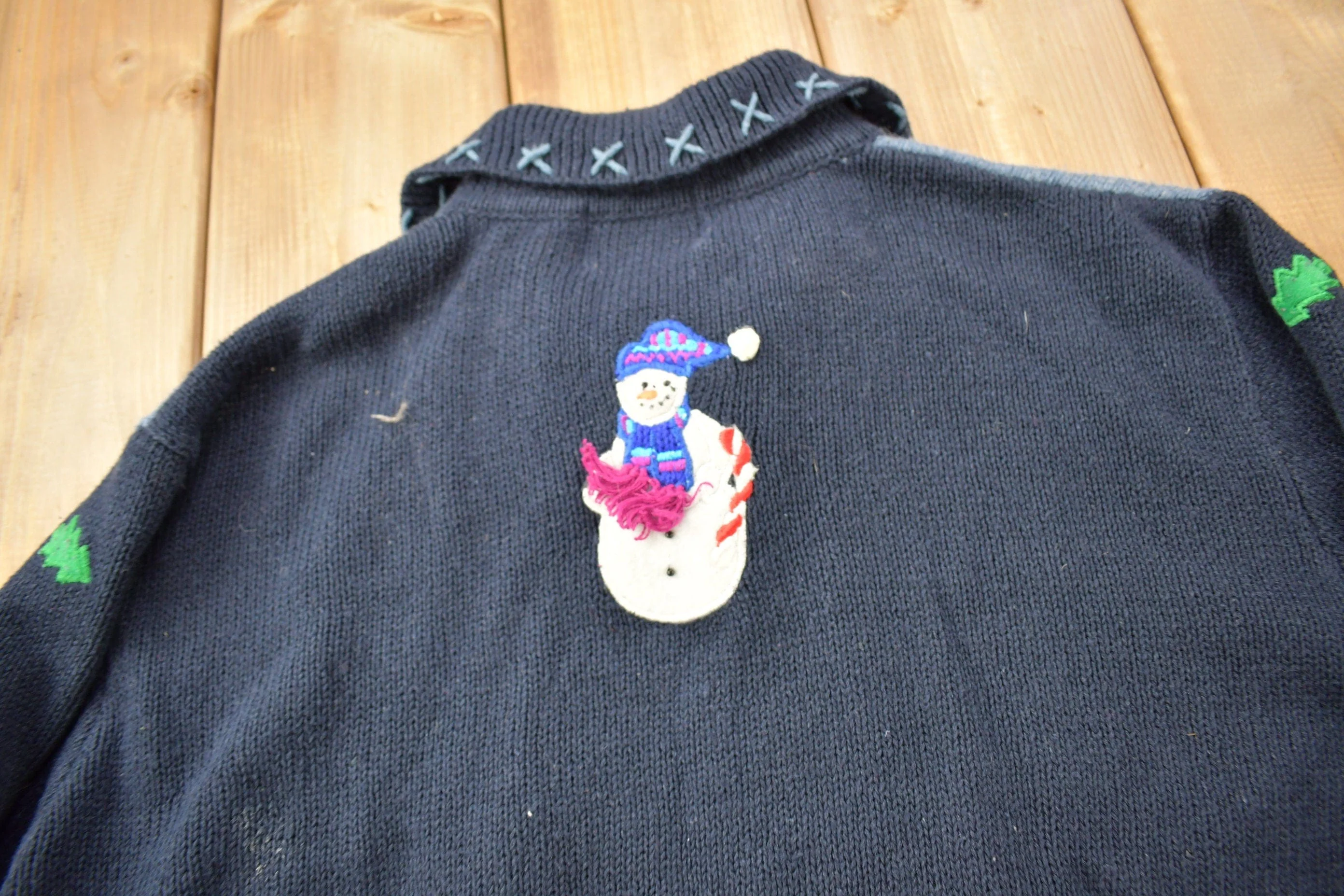 Vintage 1990s Christmas Theme Cut N Sew Sweater Men's Large - Image 4