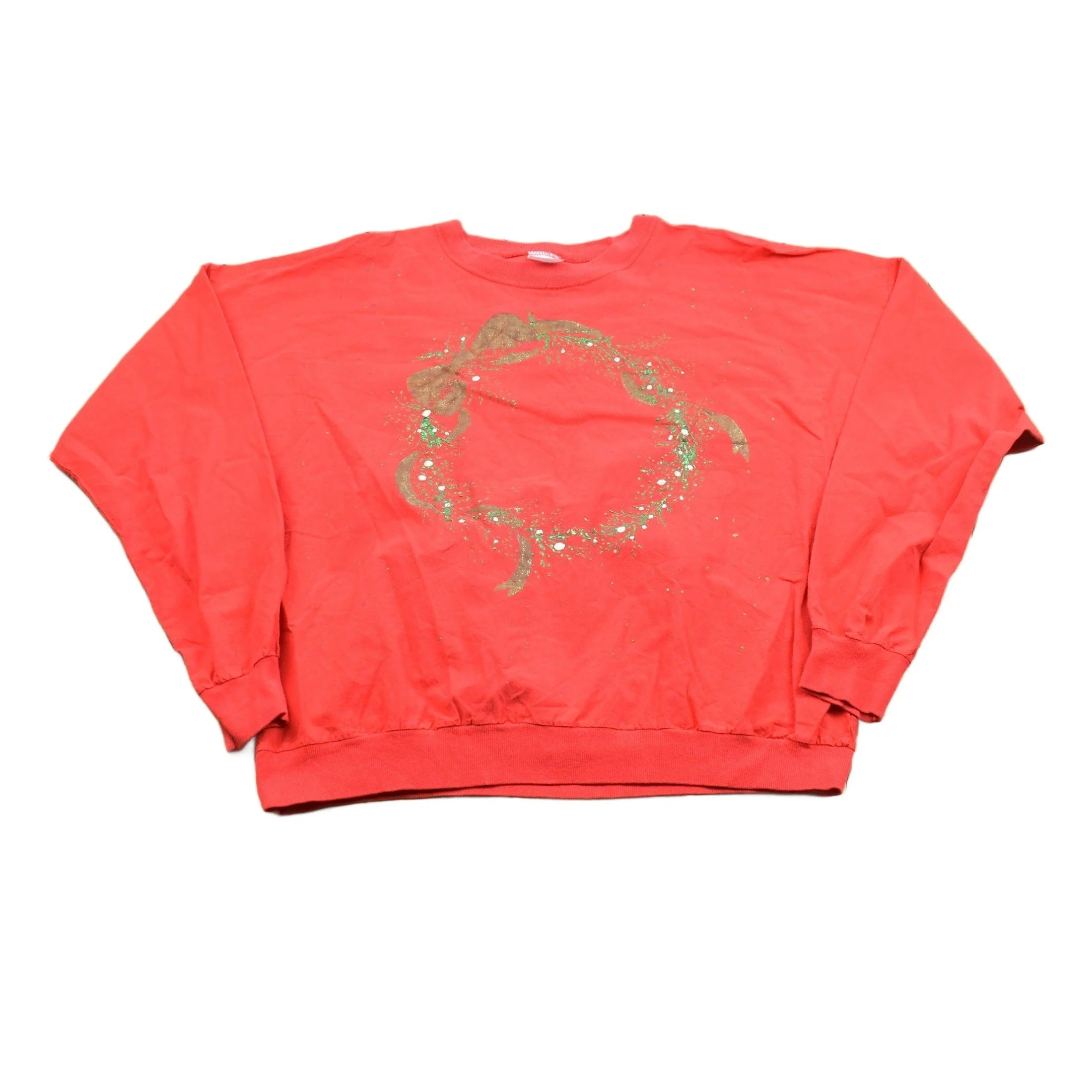 Vintage 1990s Christmas Wreath Crewneck Sweatshirt Men's Large