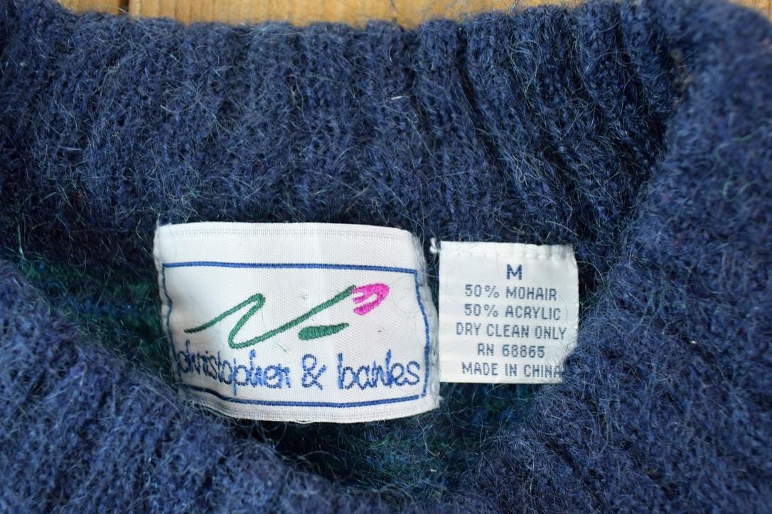 Vintage 1990s Christopher And Banks Mohair Knit Plaid Crewneck Sweater Women's M-L - Image 4