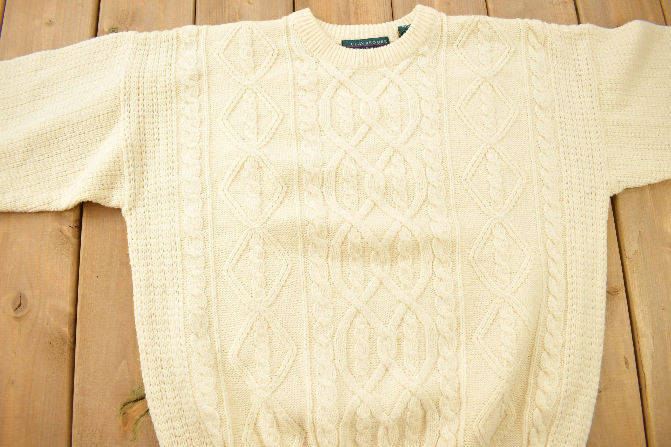 Vintage 1990s Claybrooke Outdoors Knitted Crewneck Sweater Men's Large - Image 3