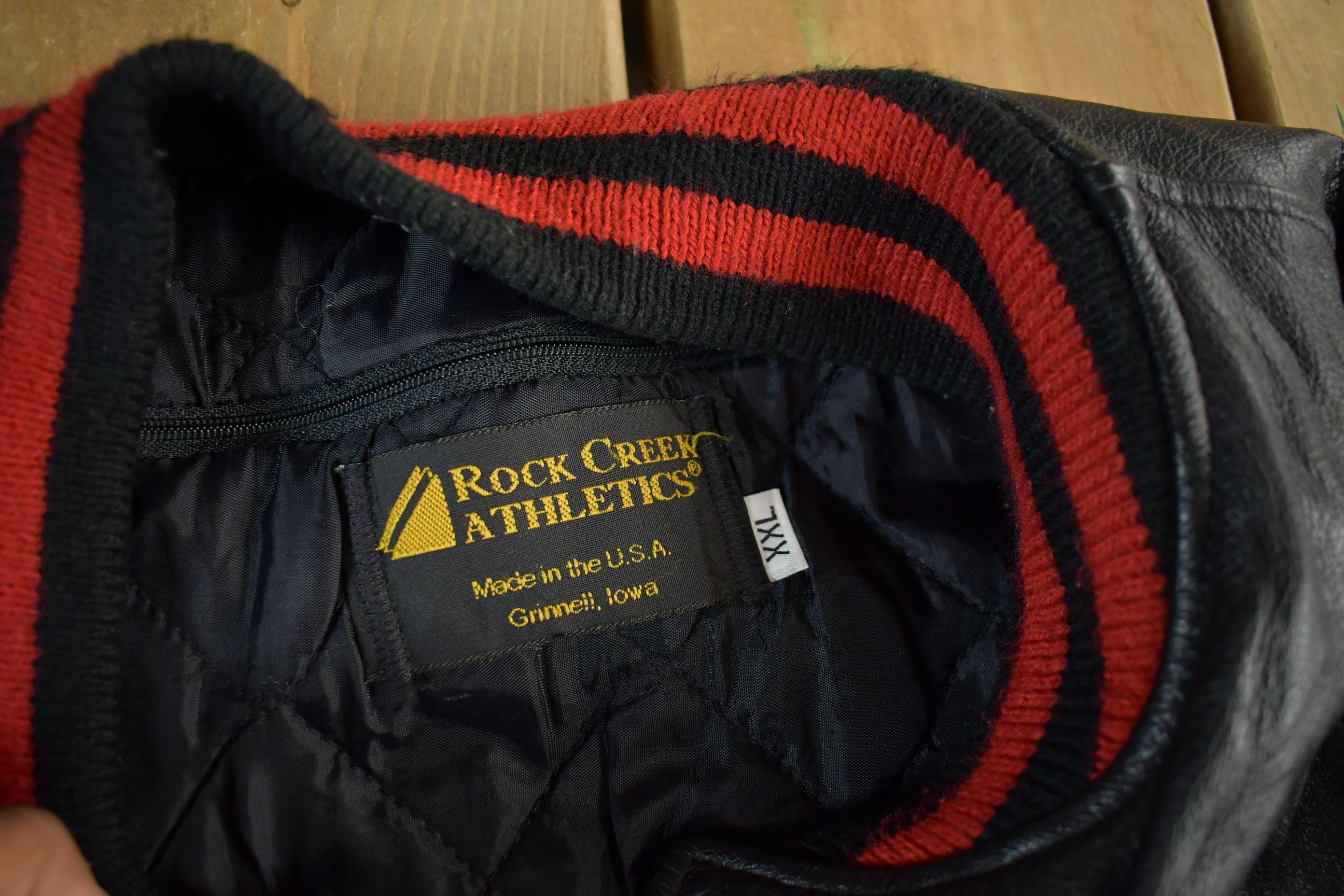 Vintage 1990s Collegiate Leather Varsity Jacket Men's 2XL - Image 8