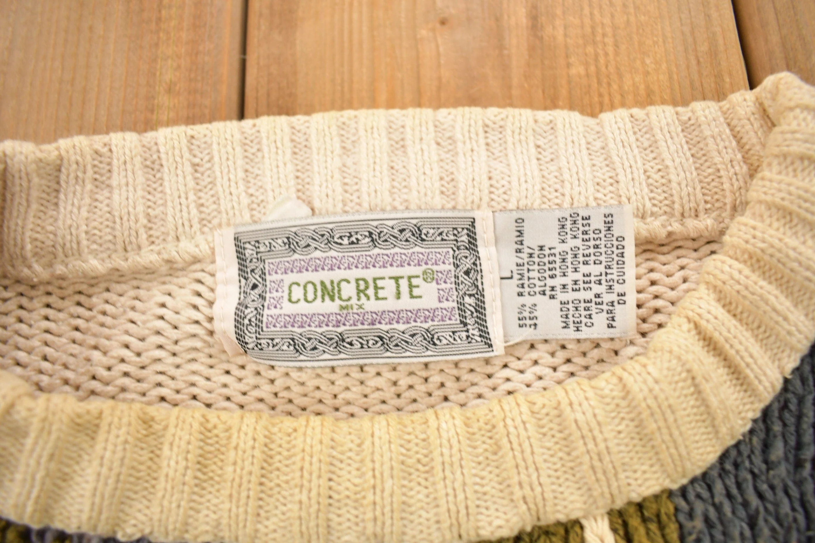 Vintage 1990s Concrete Aztec Pattern Knit Crewneck Sweater Men's Large - Image 5