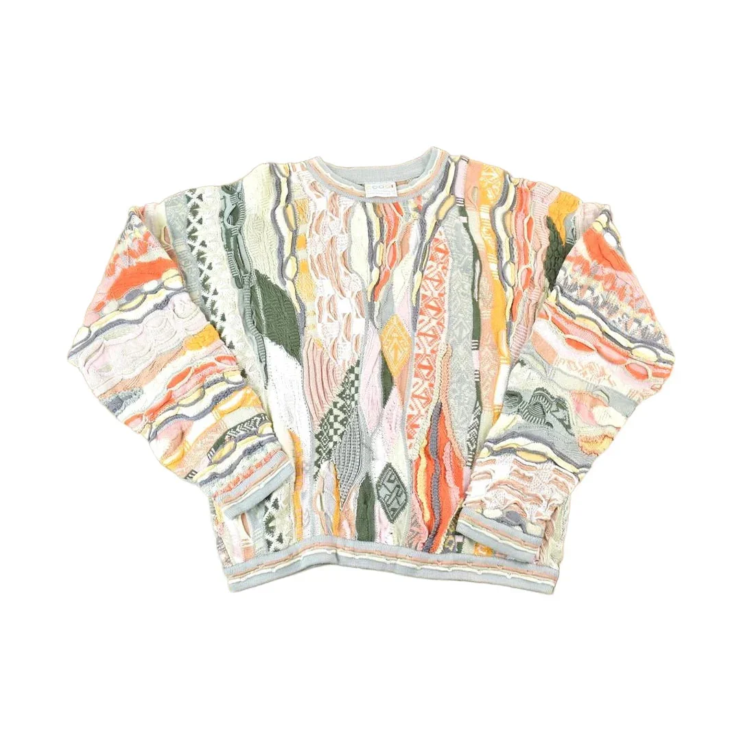 Vintage 1990s Coogi Made In Australia 3D knit 100% Cotton Abstract Pattern Crewneck Sweater Men's Large