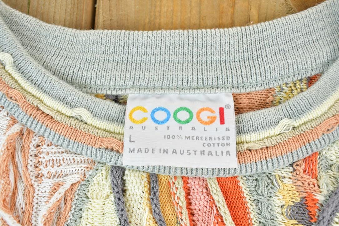 Vintage 1990s Coogi Made In Australia 3D knit 100% Cotton Abstract Pattern Crewneck Sweater Men's Large - Image 4