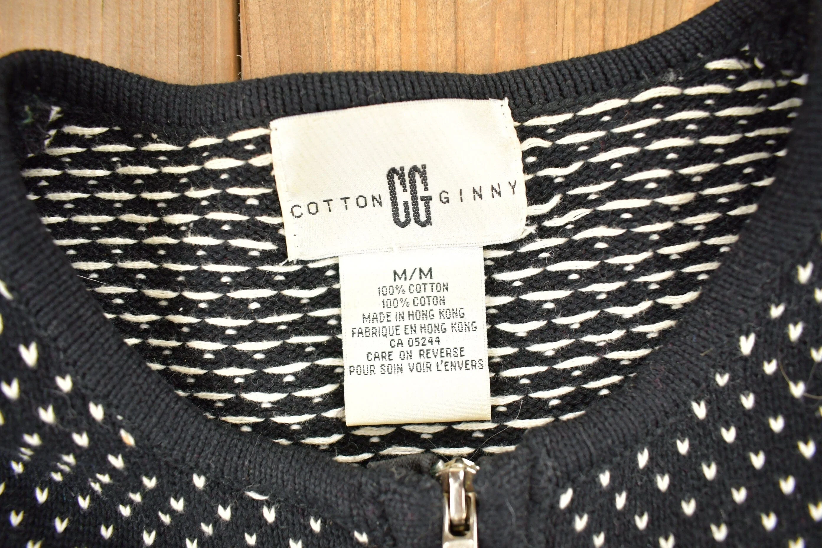 Vintage 1990s Cotton Ginny Knit Zip Up Sweater Men's Medium - Image 4