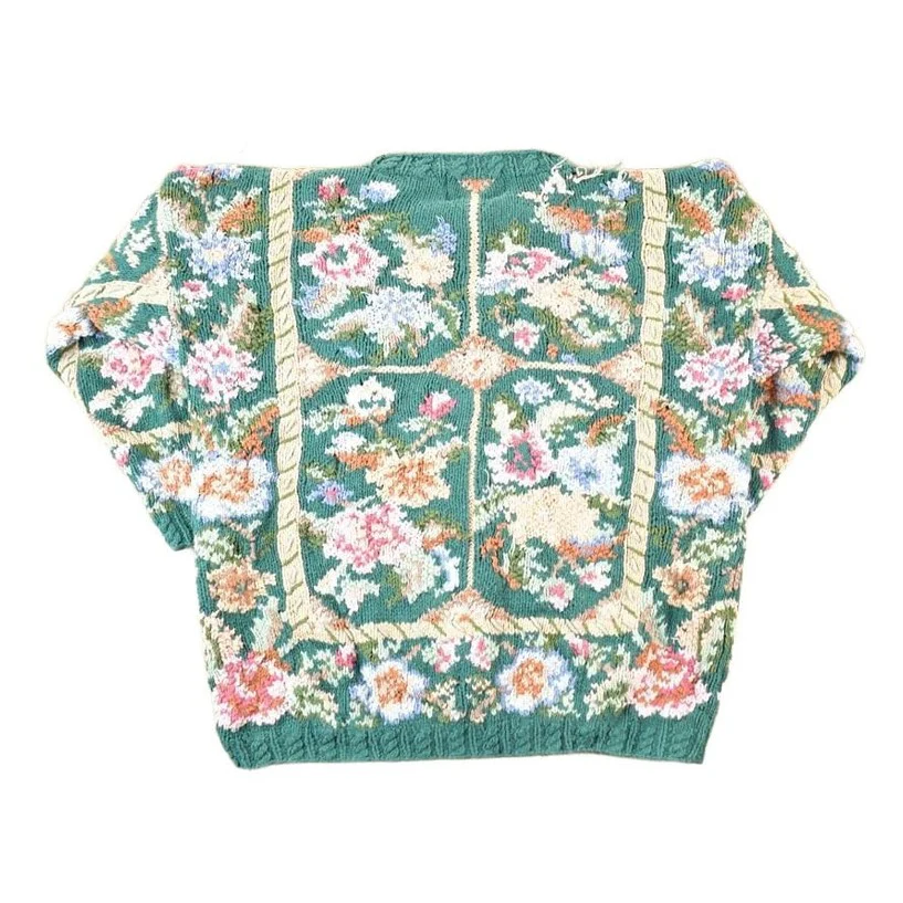 Vintage 1990s Crystal Kobe Chunky Floral All Over Print Knit Abstract Pattern Crewneck Sweater Women's L - Image 2