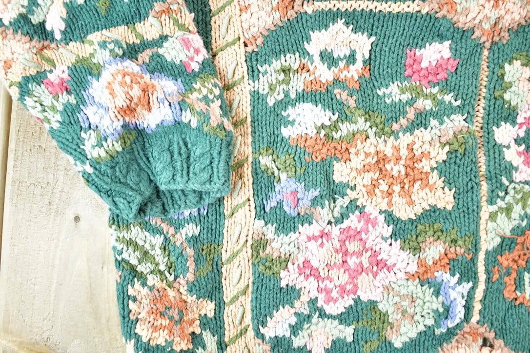 Vintage 1990s Crystal Kobe Chunky Floral All Over Print Knit Abstract Pattern Crewneck Sweater Women's L - Image 4