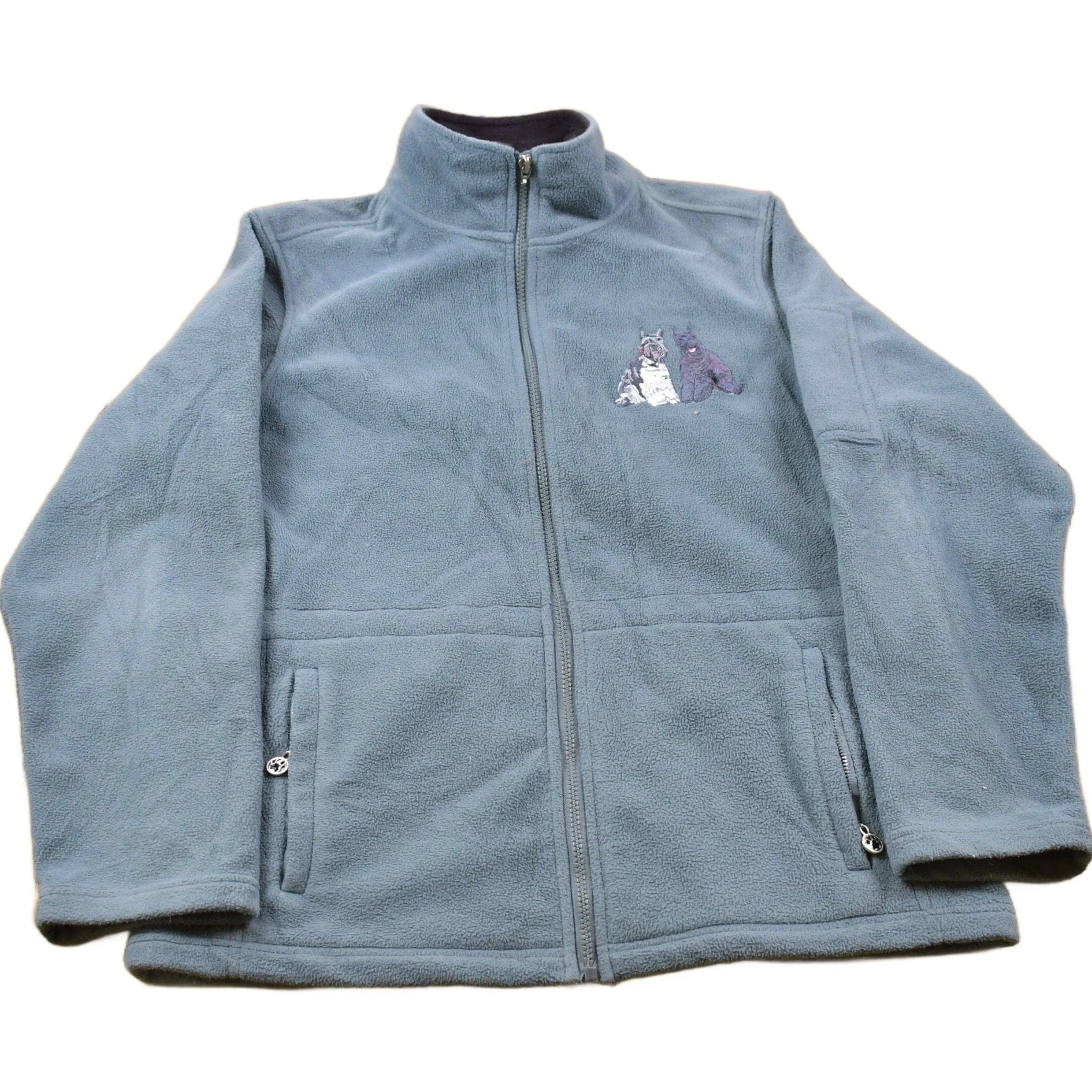 Vintage 1990s Cute Dog Zip Up Fleece Sweater Men's Large