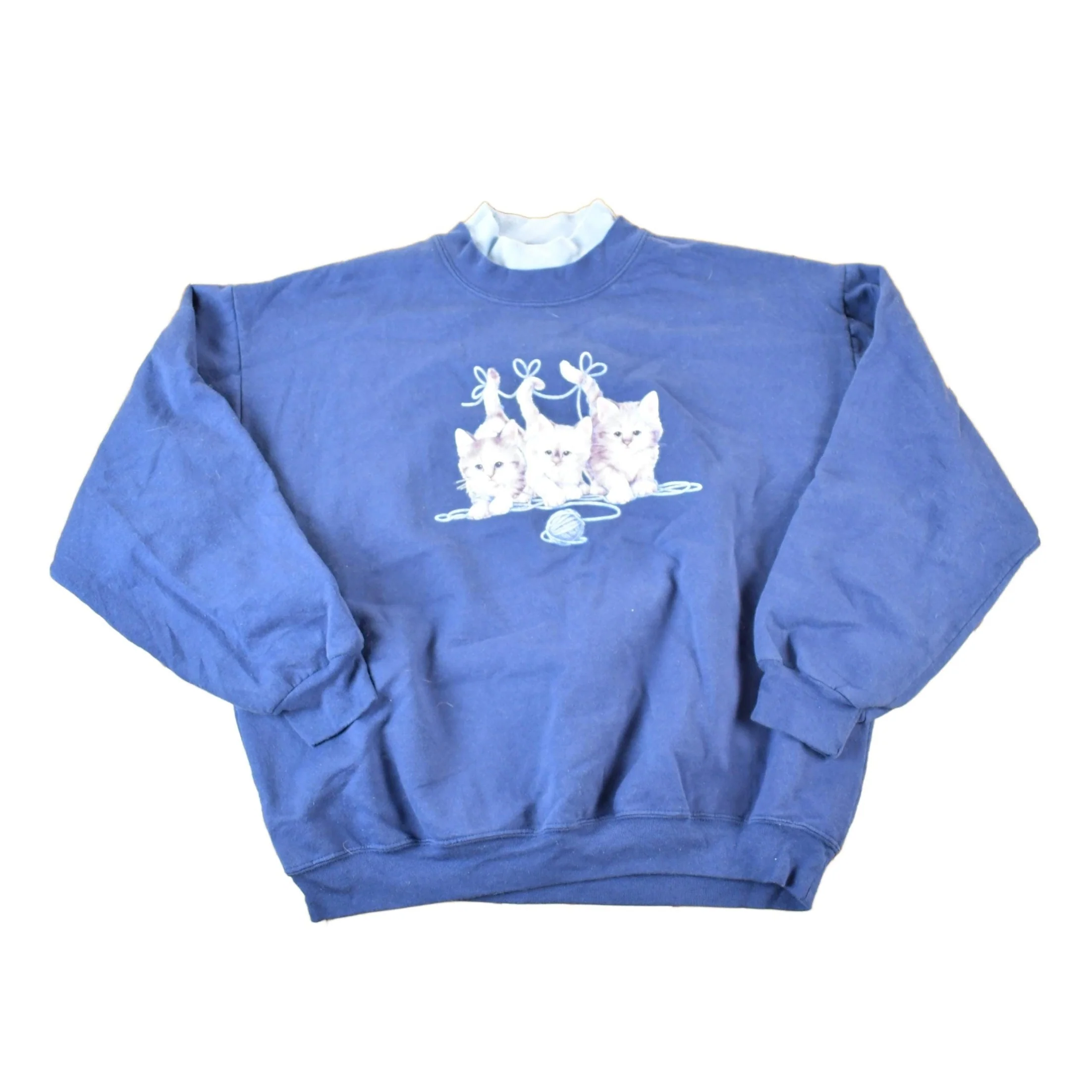 Vintage 1990s Cute Kittys Double Collar Crewneck Sweatshirt Womens XL
