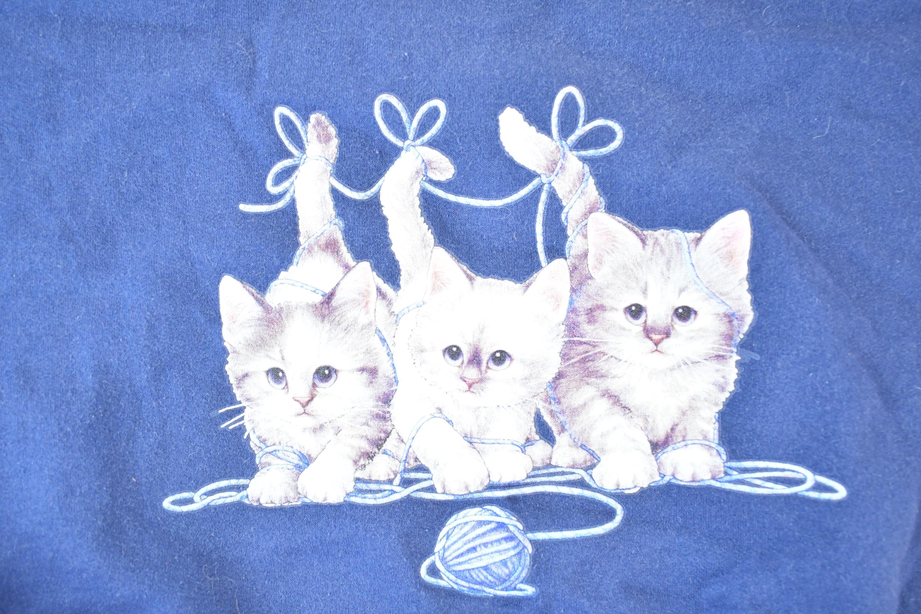 Vintage 1990s Cute Kittys Double Collar Crewneck Sweatshirt Womens XL - Image 3