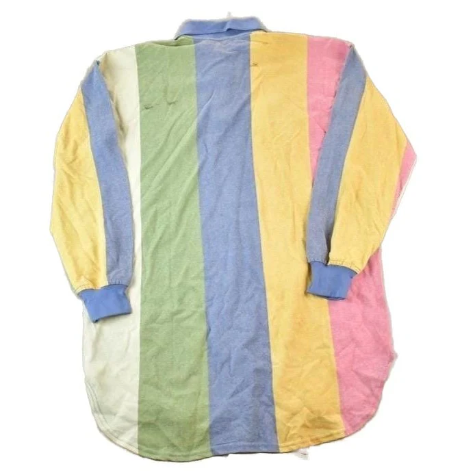 Vintage 1990s Deadstock HS Athletic Striped Long Fit Embroidered Button Up Shirt Men's L - Image 2