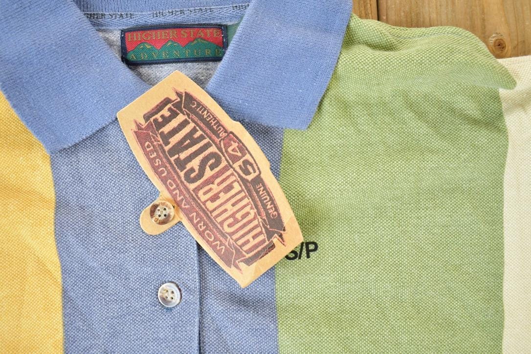 Vintage 1990s Deadstock HS Athletic Striped Long Fit Embroidered Button Up Shirt Men's L - Image 5