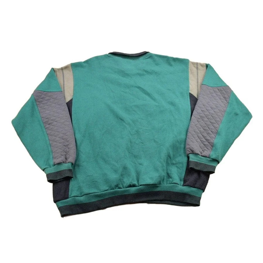 Vintage 1990s Denim Express Colour Block Quarter Button Sweatshirt Men's XL - Image 2