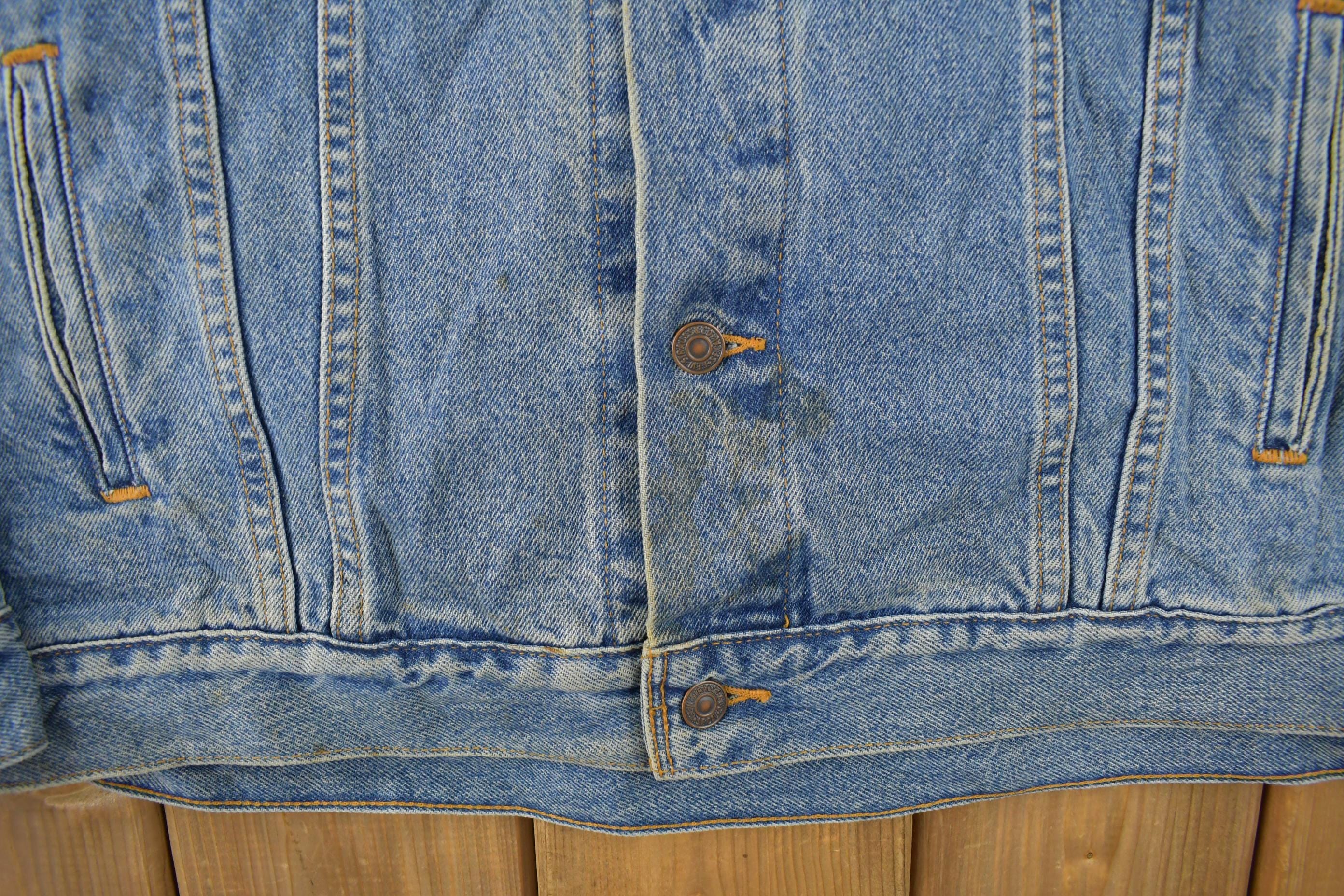 Vintage 1990s Distressed Jean Jacket Men's XL - Image 3
