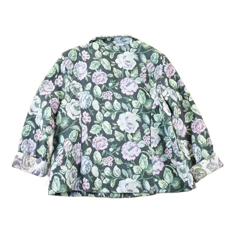 Vintage 1990s Dressbarn Floral Knit Abstract Pattern Cardigan Zip Up Blazer Women's L - Image 2