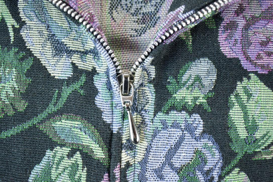 Vintage 1990s Dressbarn Floral Knit Abstract Pattern Cardigan Zip Up Blazer Women's L - Image 3