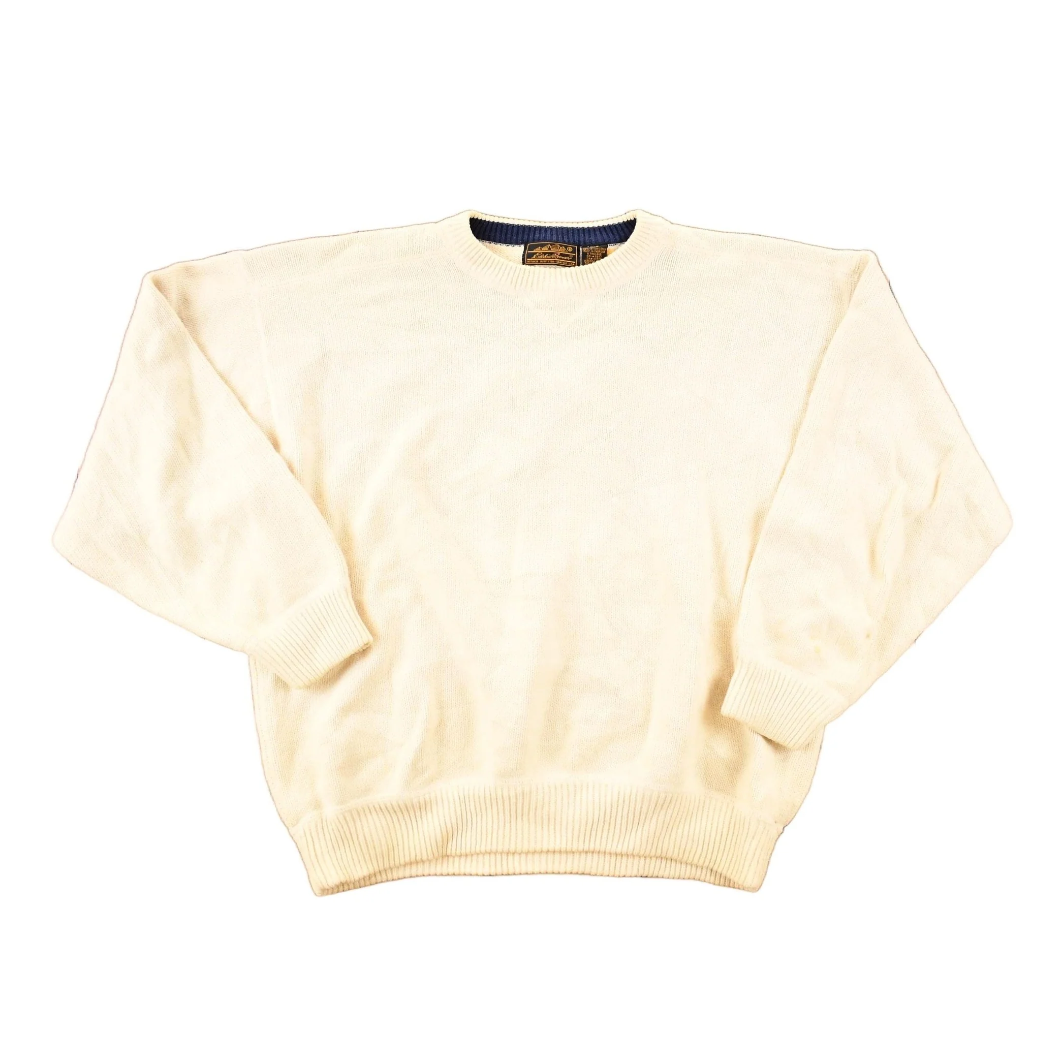 Vintage 1990s Eddie Bauer Cream Chunky Knit Crewneck Sweater Mens L