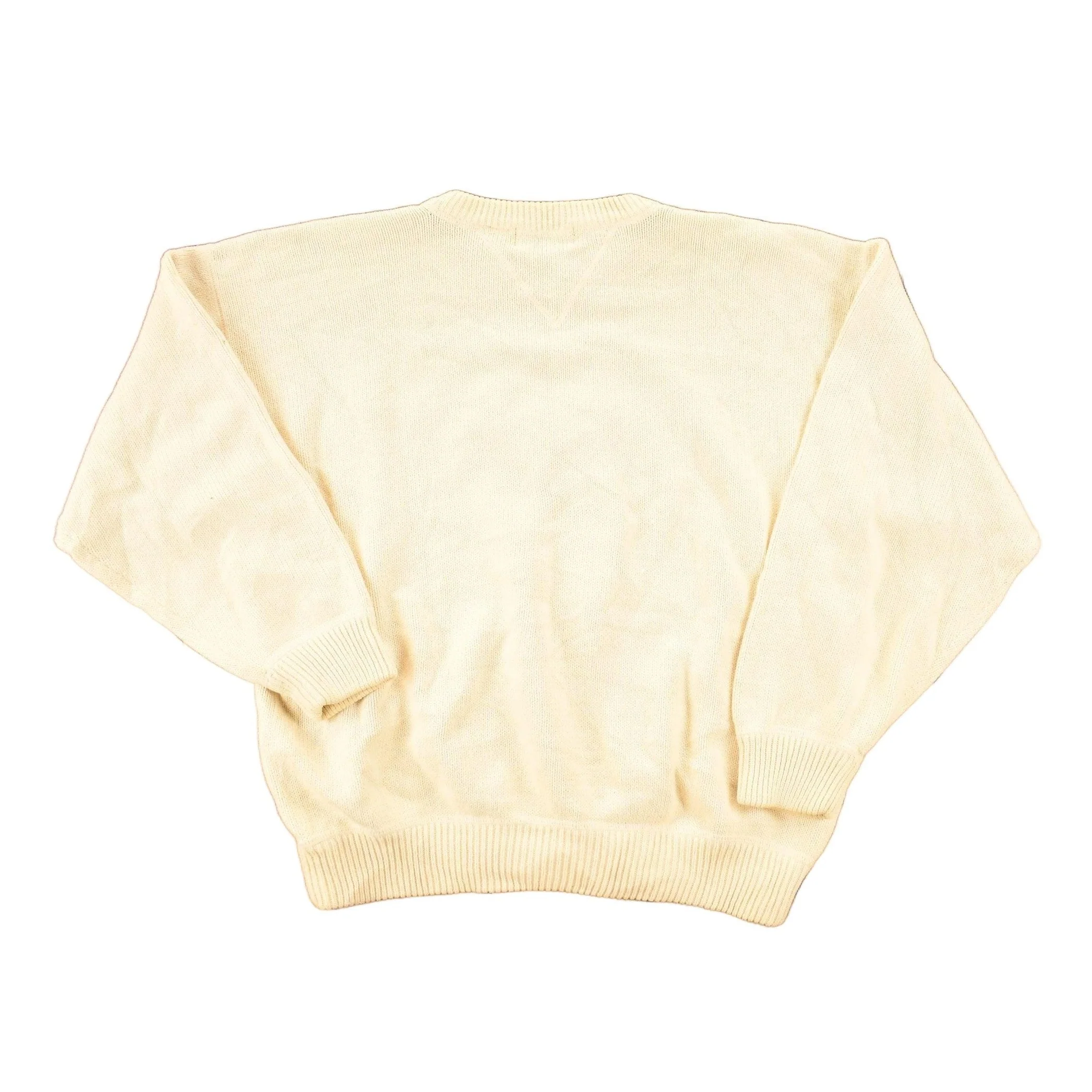Vintage 1990s Eddie Bauer Cream Chunky Knit Crewneck Sweater Mens L - Image 2