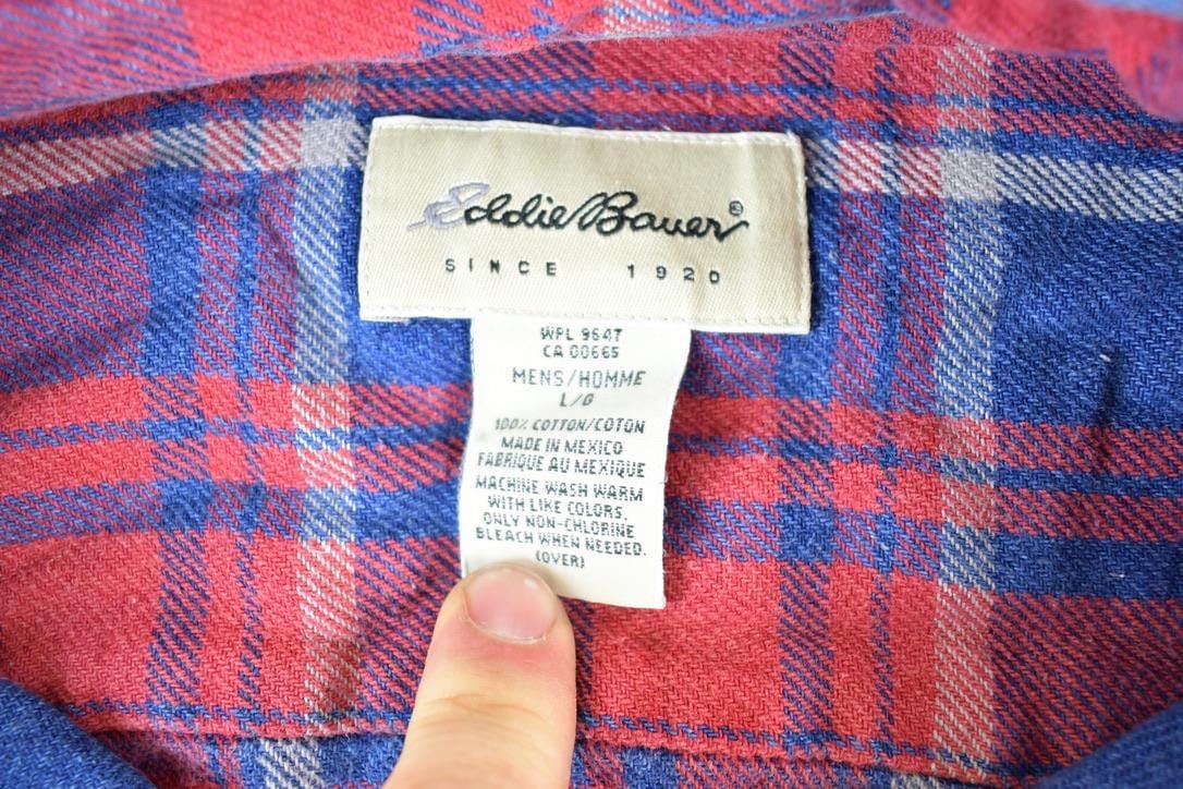 Vintage 1990s Eddie Bauer Plaid Button Up Shirt Mens L - Image 3