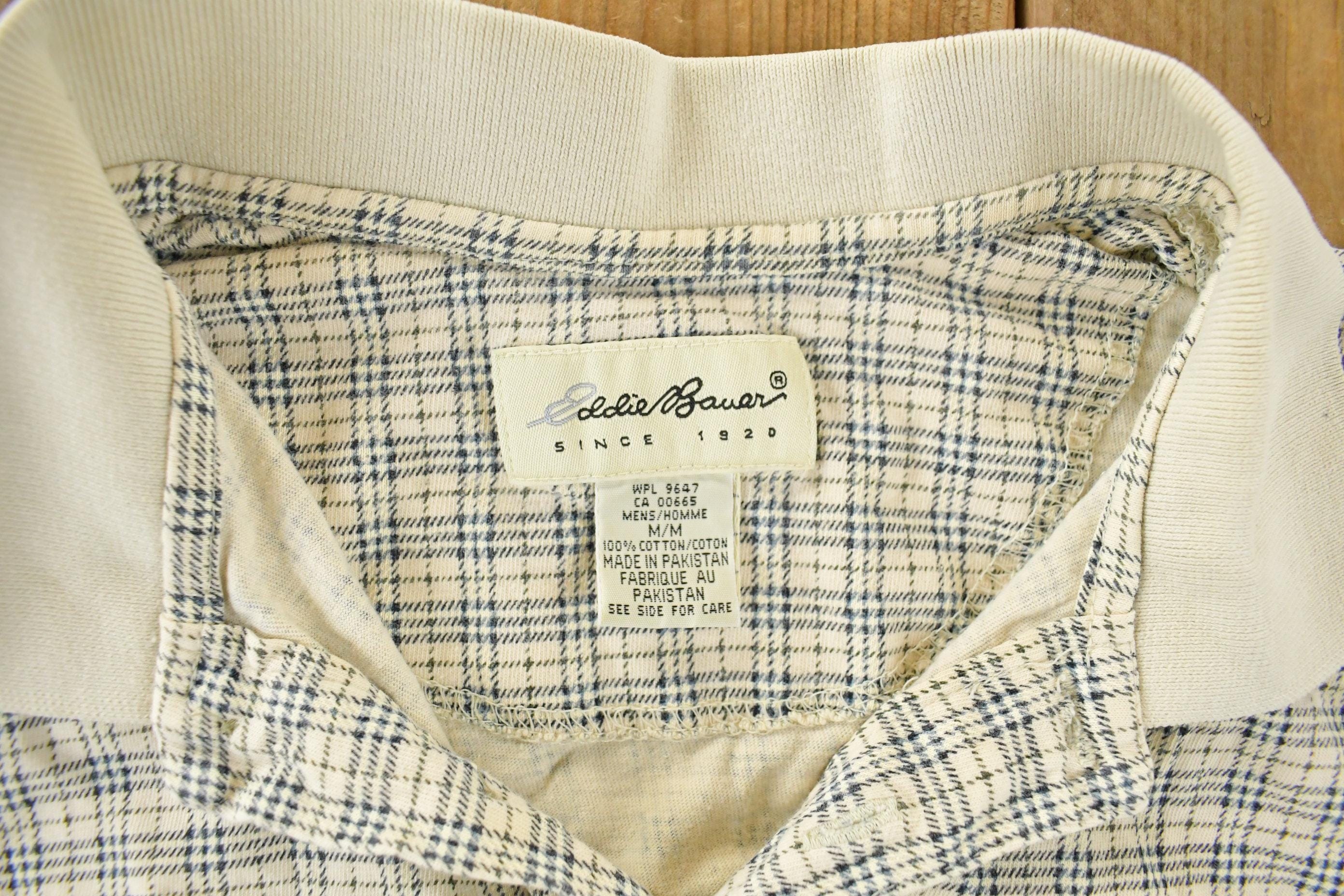 Vintage 1990s Eddie Bauer Plaid Polo Shirt Men's Medium - Image 4