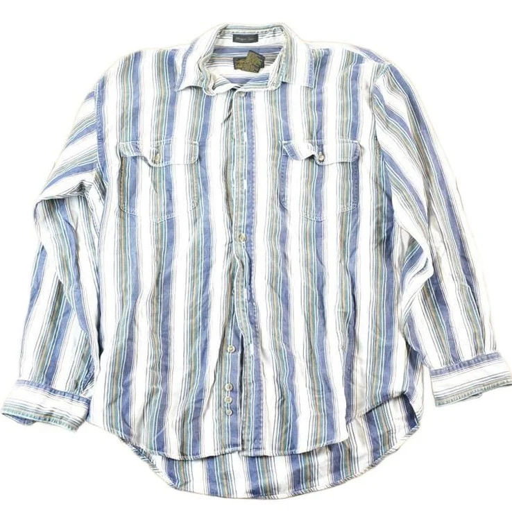 Vintage 1990s Eddie Bauer Striped Button Up Shirt Mens L