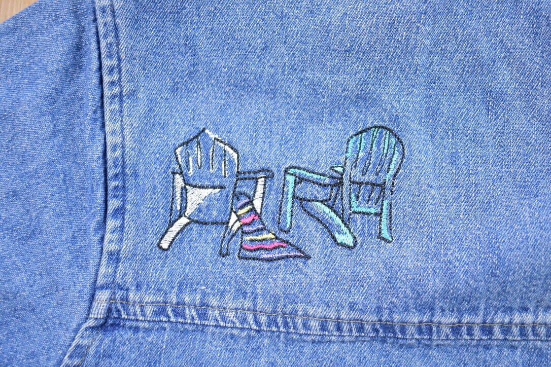 Vintage 1990s Embroidered Jean Button Up Shirt Men's XL - Image 8