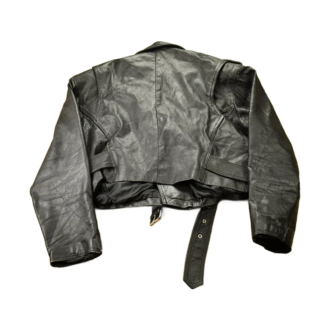 Vintage 1990s First Genuine Leather Biker Jacket Men's Medium - Image 2