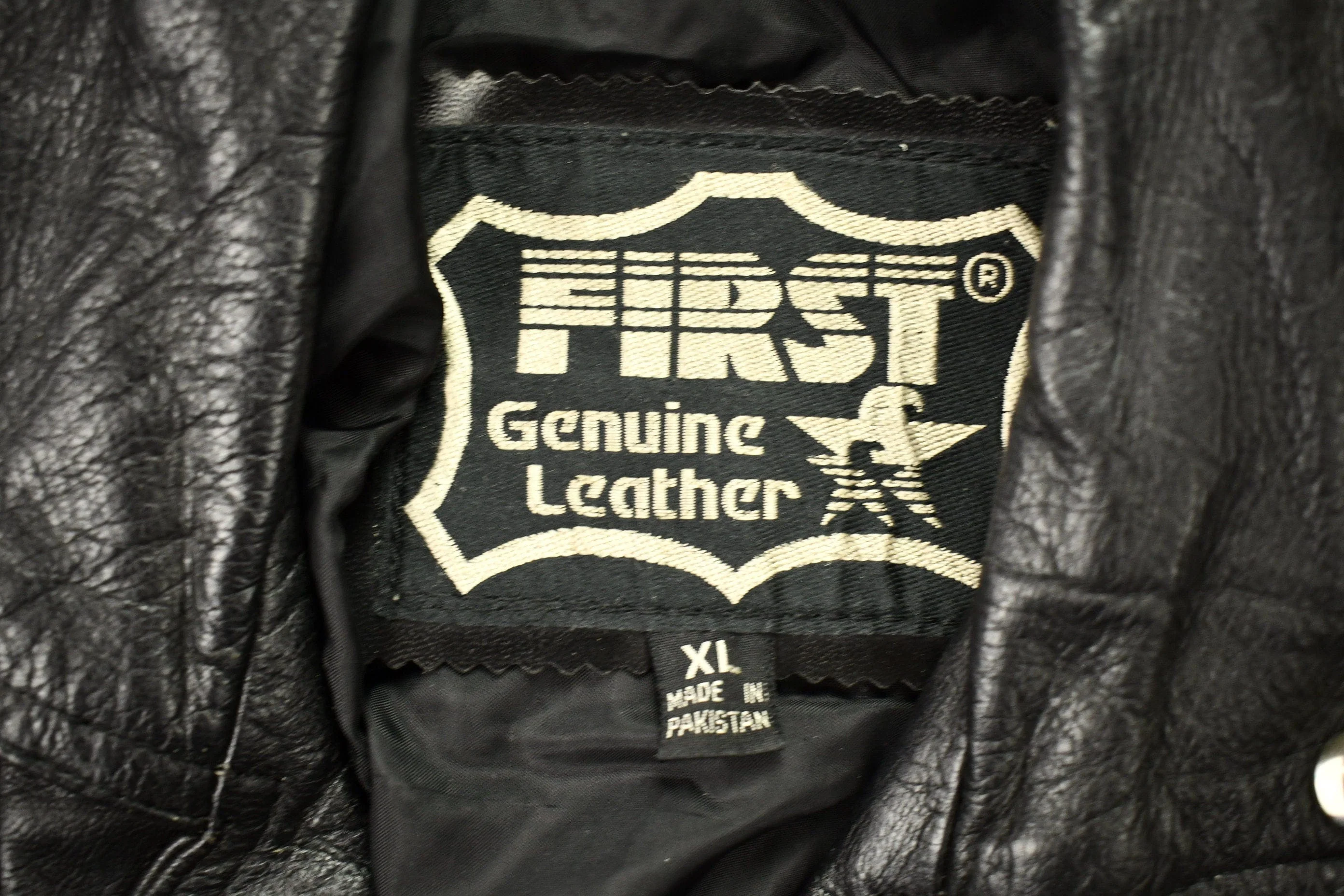 Vintage 1990s First Genuine Leather Biker Jacket Men's Medium - Image 4