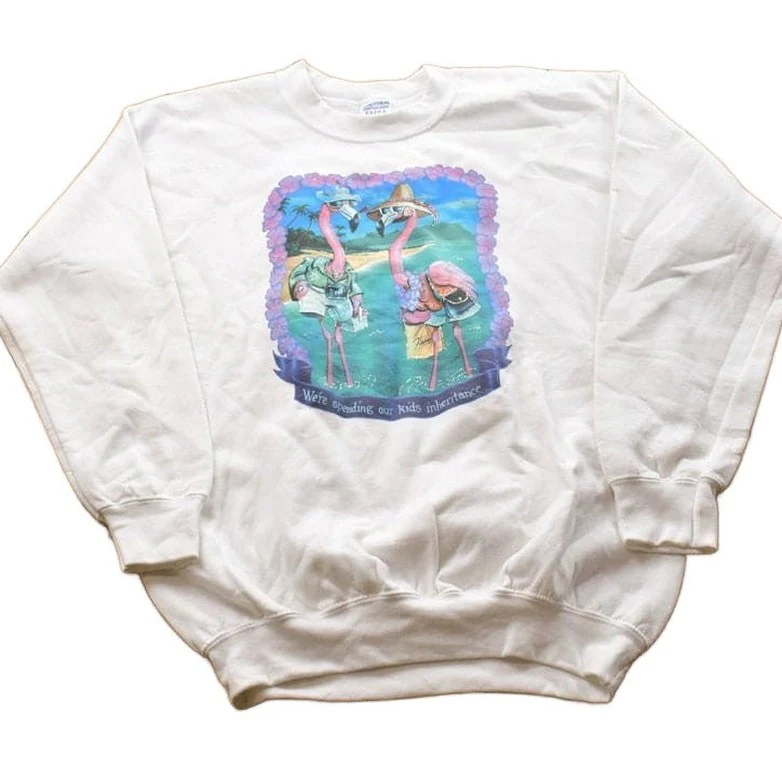 Vintage 1990s Flamingo Theme Crewneck Sweatshirt Men's Medium