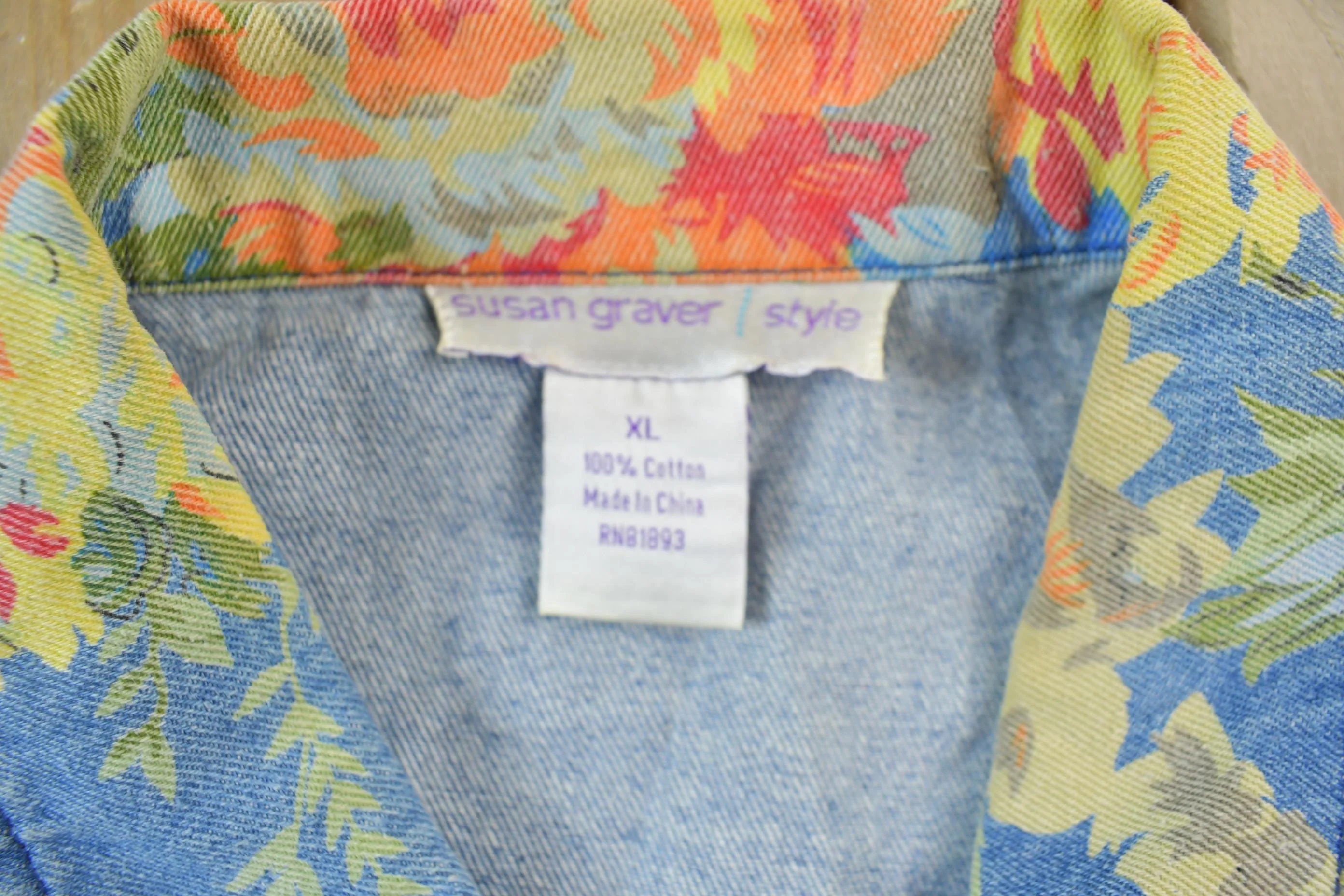 Vintage 1990s Floral Denim Jean Jacket Men's XL - Image 3