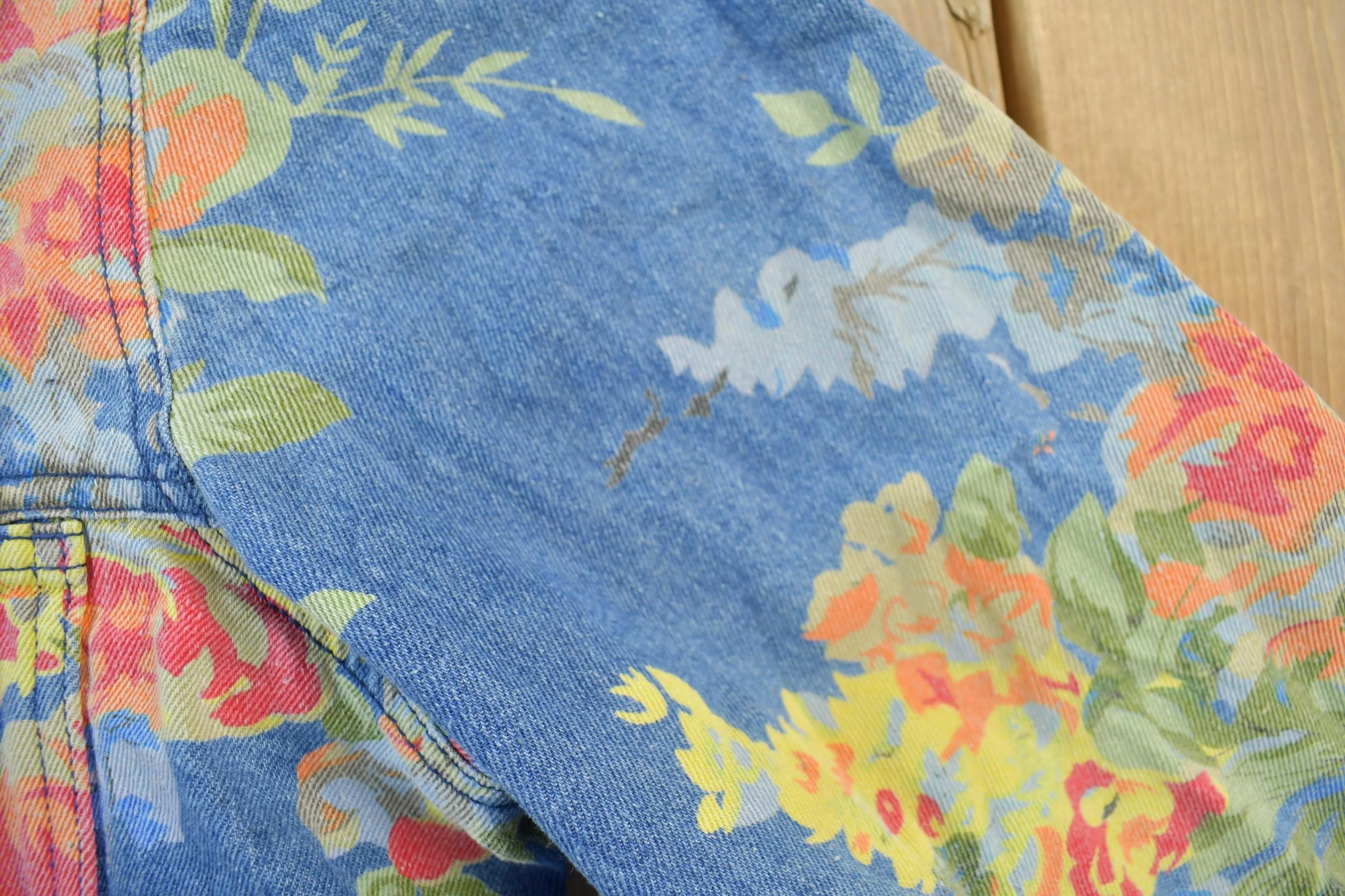 Vintage 1990s Floral Denim Jean Jacket Men's XL - Image 5
