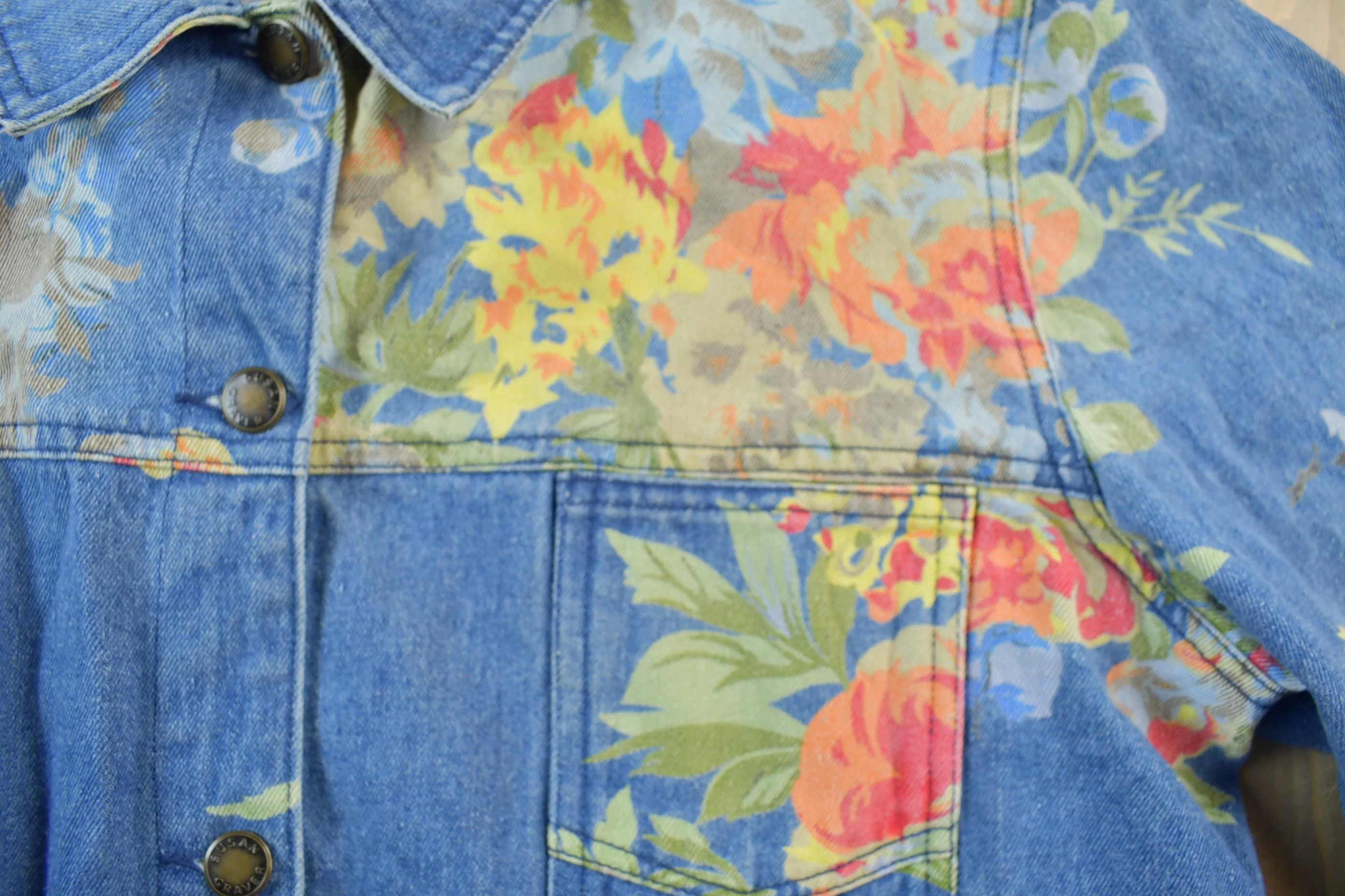 Vintage 1990s Floral Denim Jean Jacket Men's XL - Image 6