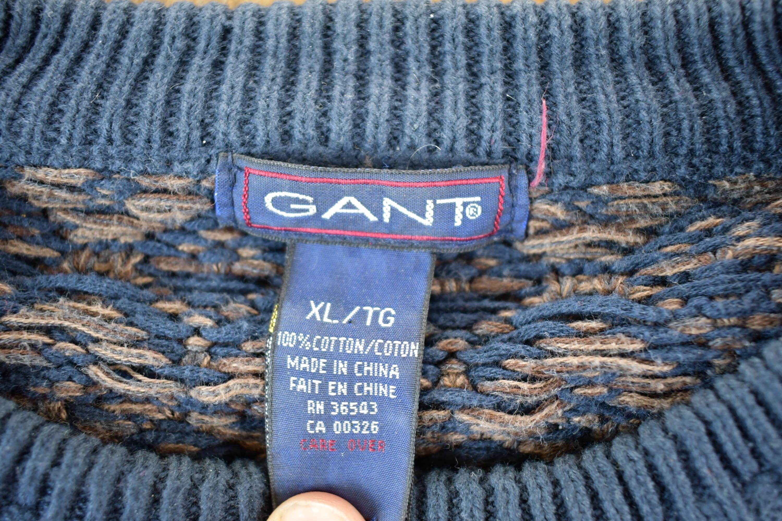 Vintage 1990s Gant Knit Abstract Pattern Crewneck Sweater Mens XL - Image 3