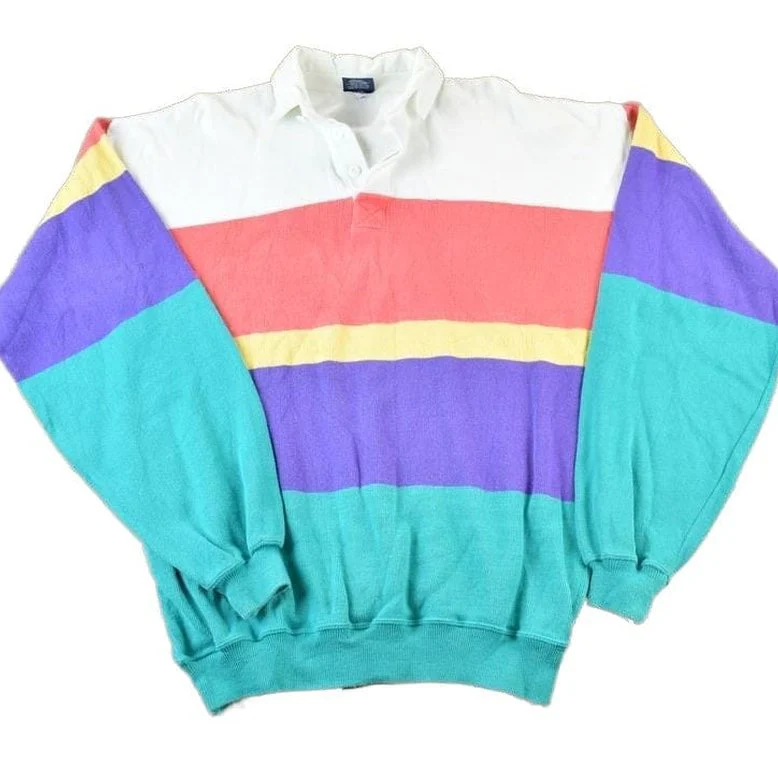 Vintage 1990s Gant Knit Abstract Pattern Quarter Button Striped Crewneck Sweater Men's XL